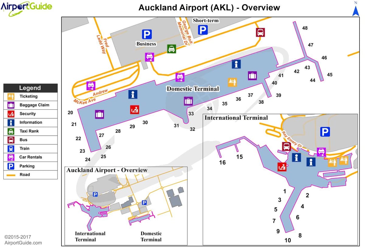 Auckland airport parkoló térképen