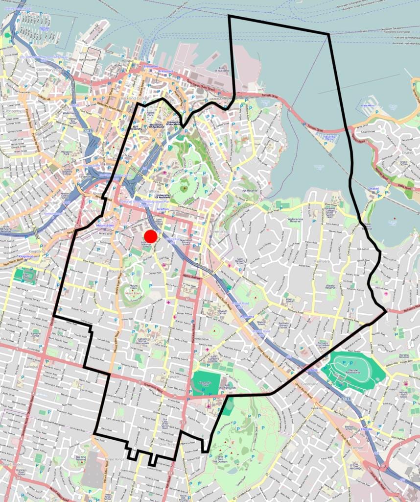 Auckland gimnázium zóna térképen